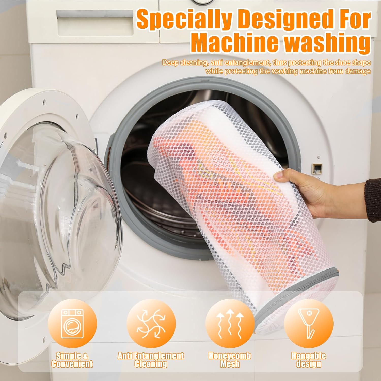 Kimmama Shoe Washing Machine Bag, Shoe Bag for Washing Machine, Mesh Laundry Bags for Sneakers, Footwear, Trainers, Slippers, Honeycomb Net, Grey Zipper, 7 × — image 3