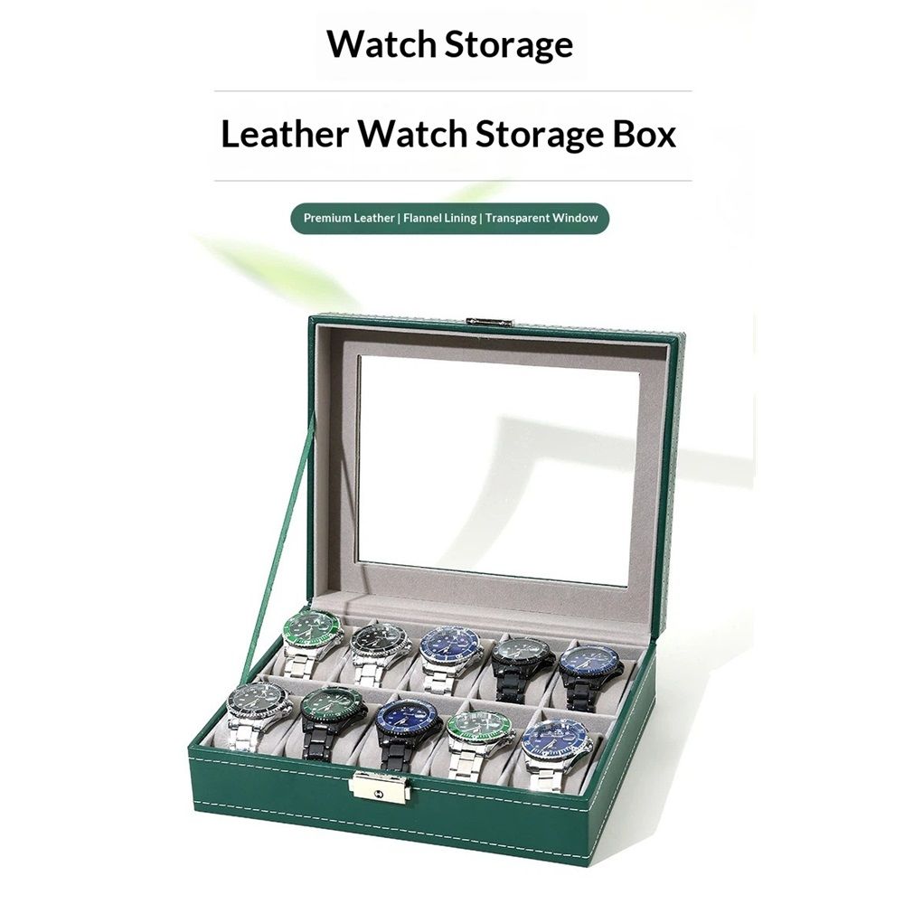 Watch Box, 10 Slot Mens Watch Case, Watch Storage Holder Organizer, Watch Display Case with Glass Lid, Anniversary Birthday Christmas Gifts for Men Women — image 3