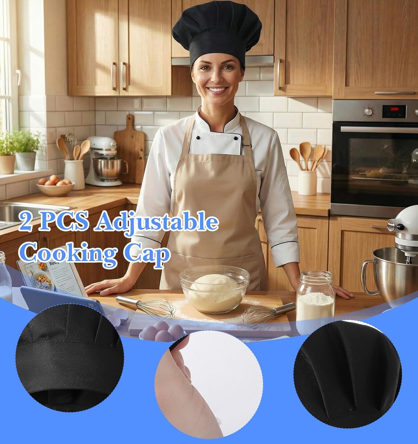2PCS Black Chef Hat, Chef Cap for Men & Women, Breathable Baker's Hat for Cooking, Kitchen, Reusable & Washable โ image 4