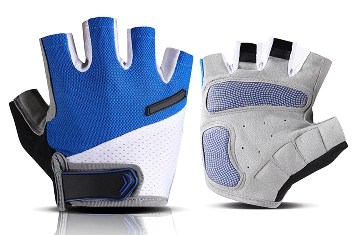 1 Pair Cycling Half Finger Bike Gloves With Anti Slip Pad For Unisex - Blue & L