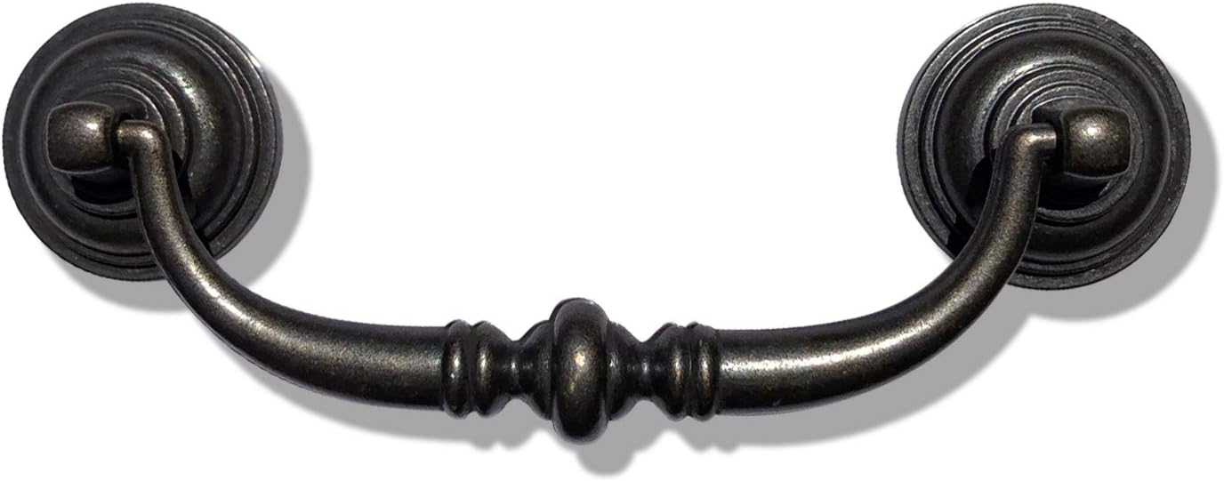 6 Pack MOOD.SC 3.5in Hole Center Shabby Chic Drawer Kitchen Cabinet Drop Bail Pulls Handles (89mm/Antique Black) โ image 2