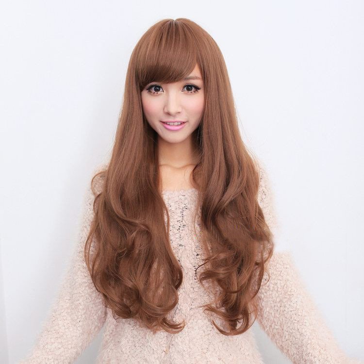 Long Wavy Curly Full Hair Wigs w Side Bangs Cosplay Costume Fancy Anime Womens, Light Brown — image 5