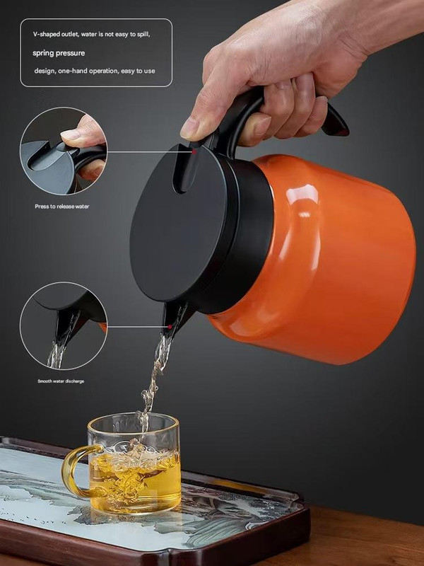 White 316 Stainless Steel Stewing Tea Kettle with Wooden Handle - Insulated Tea and Coffee Kettle with Infuser for Home and Office โ image 3