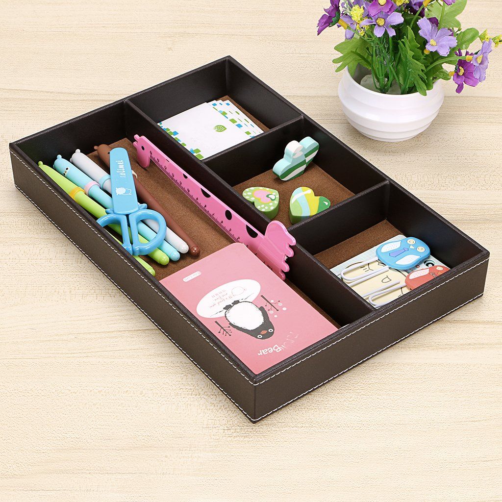 Organizer Divider for Office Desk Supplies Value Collection and Accessories Multi-Purpose Storage Desktop Organizer Tray(Brown) โ image 3