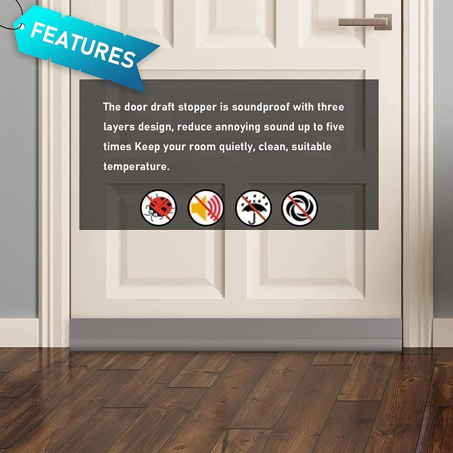 Door stopper, draft excluder, 37 inch, cuttable, draft excluder, insulator, sound insulation, heat insulation, insect repellent, suitable for indoor and โ image 4