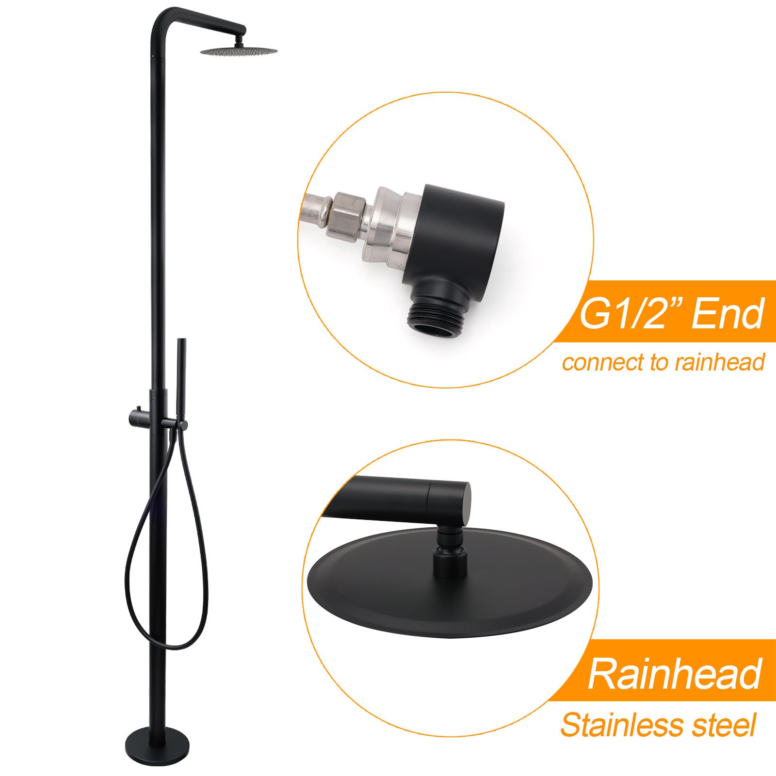 WELS Matte Black 316SUS Dual Shower Set Outdoor Bath System Rainfall 10" Head — image 2