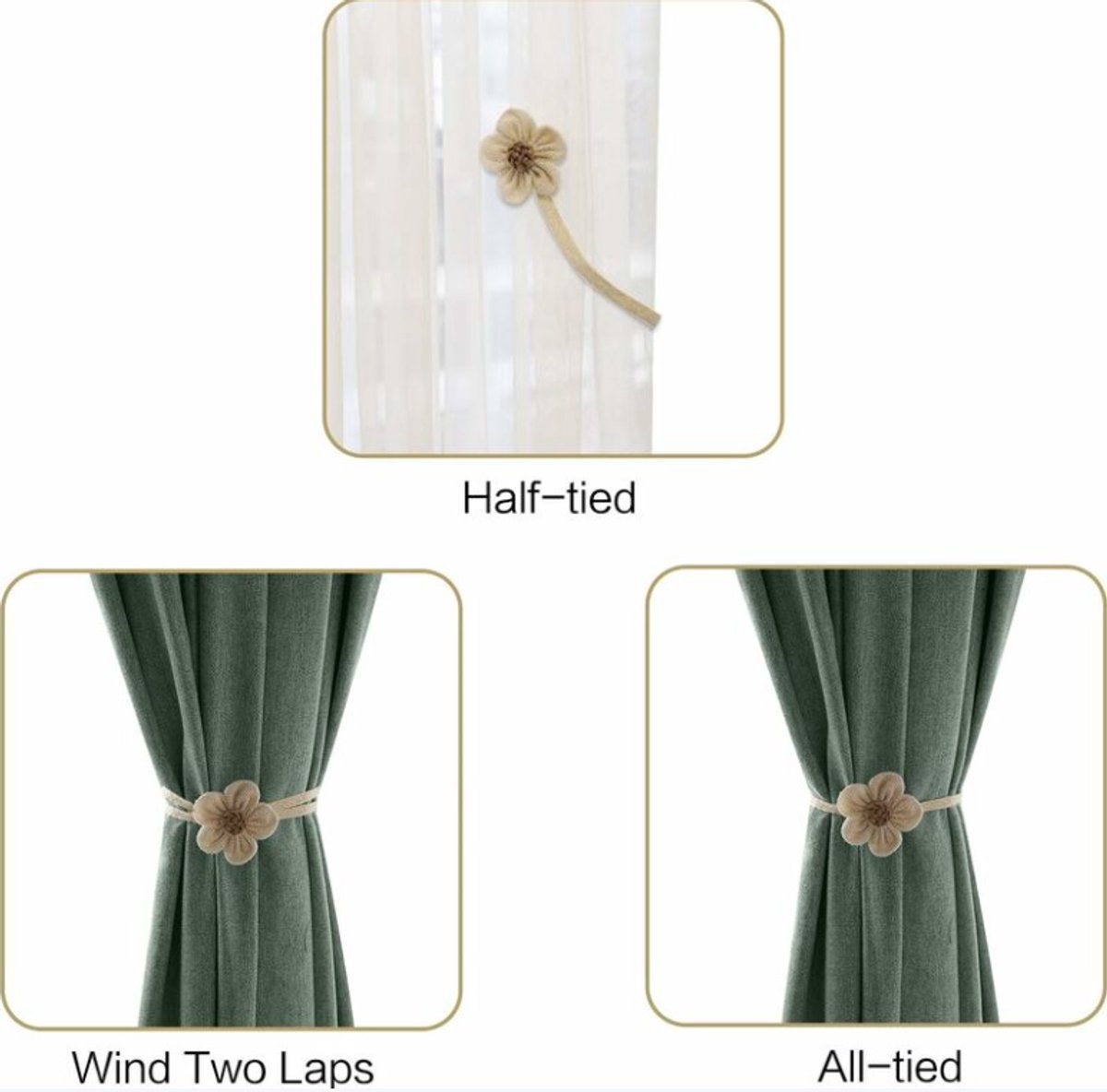 Curtain Holder - 2 Pieces - Curtain Tie Back - Curtain Tie Rope - Magnetic Curtain Cord - Beige - 40 cm — image 3