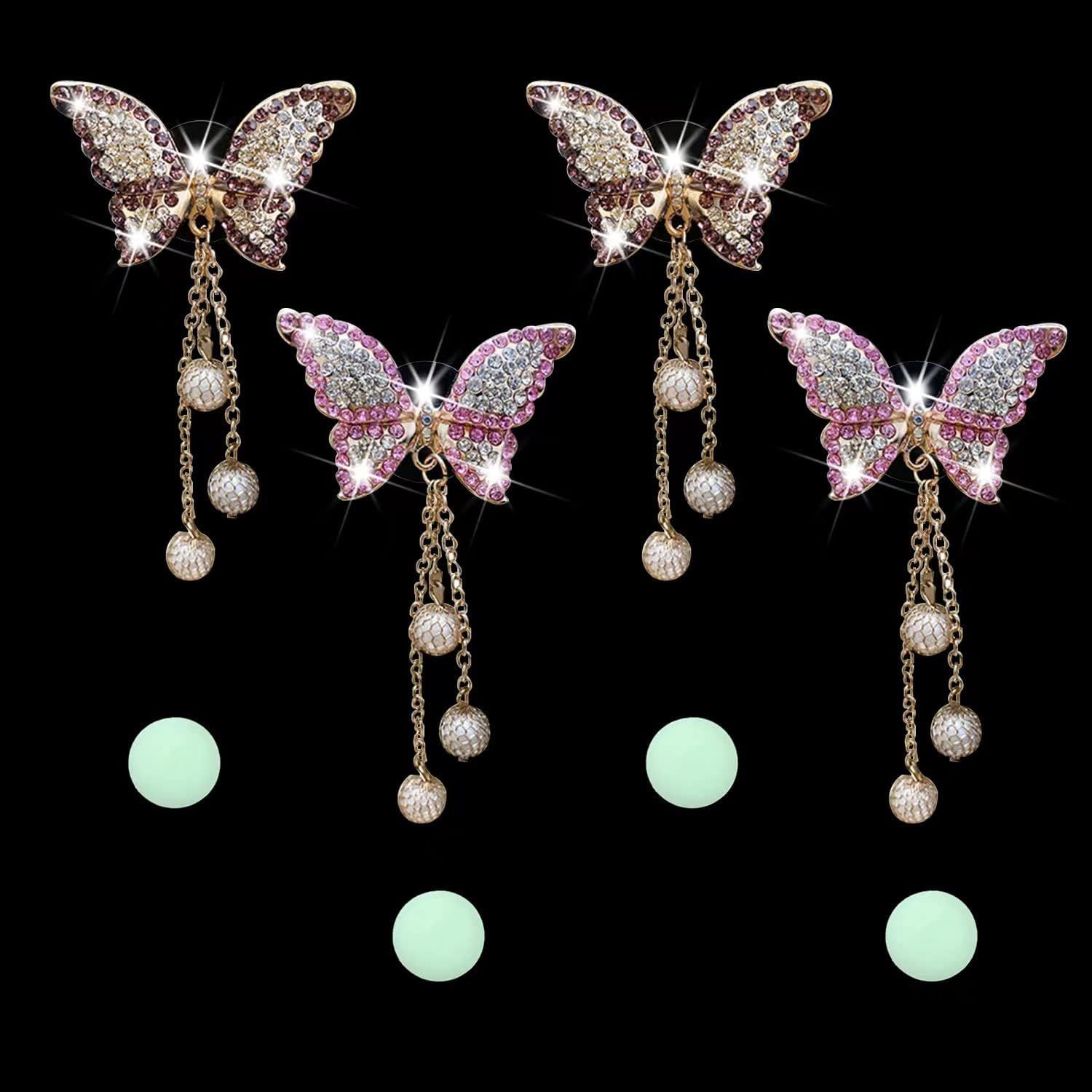 4 in 1 Bling Butterfly Aromatherapy Air Vent Clips, Diamond Pearl Pendant Butterfly Car Air Fresheners, Cute Car Decoration, Interior Decor — image 2