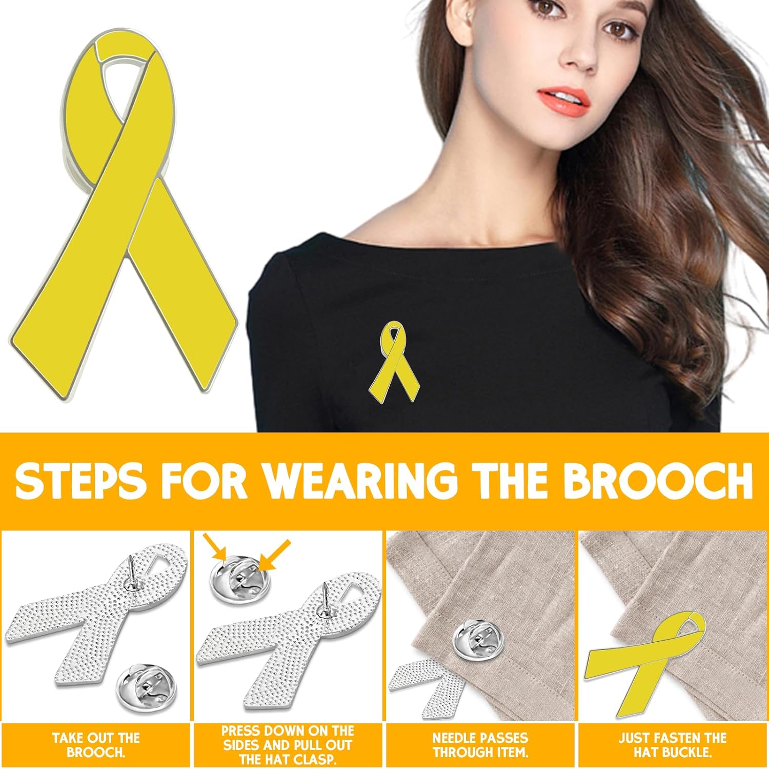 Yellow Ribbon Brooch Israel Hostage Women Men Bring Them Home Brooch Yellow Ribbon Breast Cancer Awareness Stand-Up Collar Brooch Support Campaign Charitable — image 2