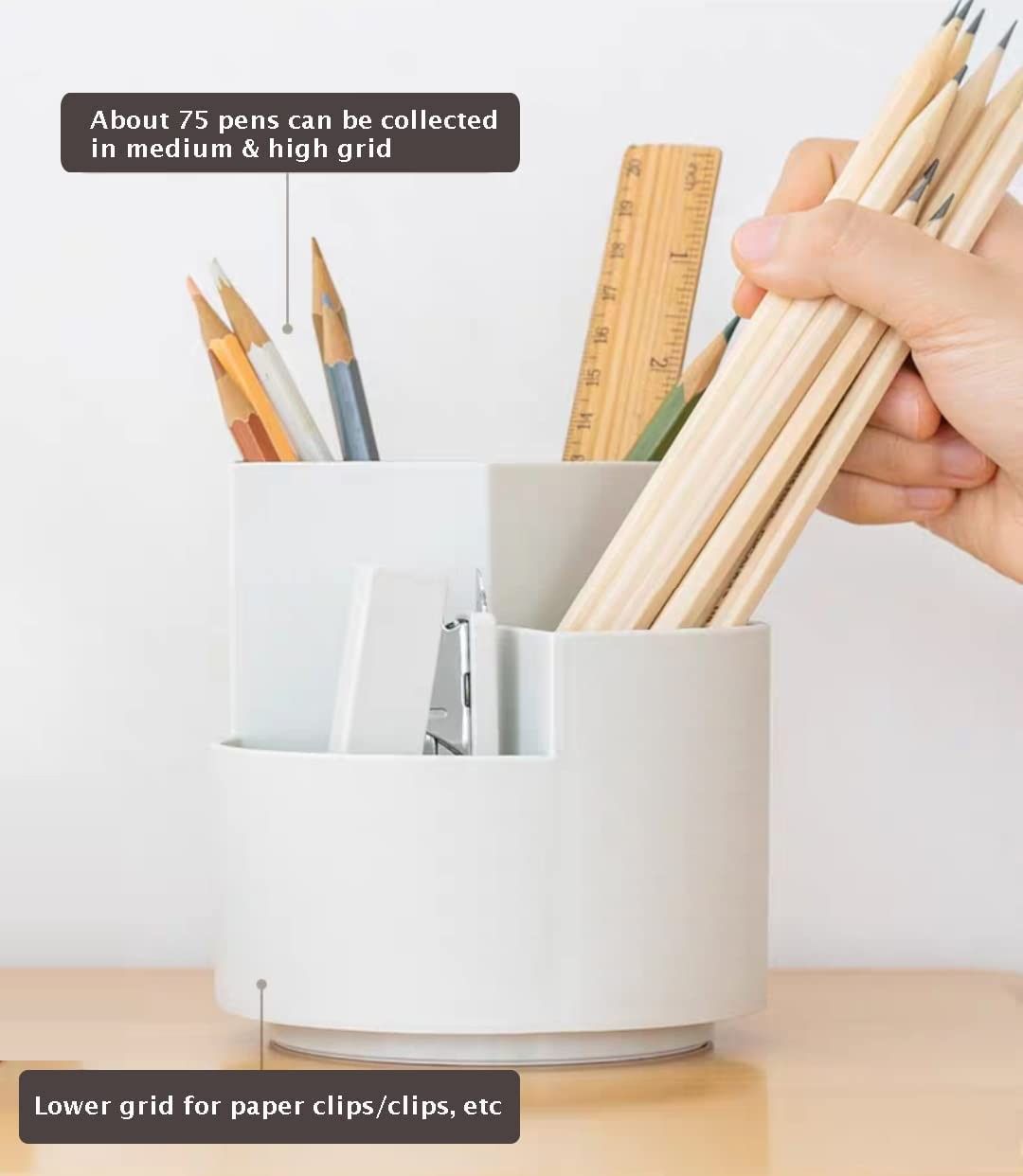 360 degree rotating multi-functional pen holder with 3 separate layer for office desk organiser (Grey) — image 6