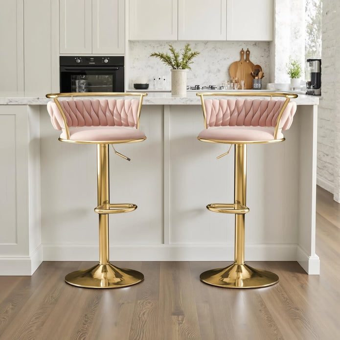 SERENITà Golden Swivel Upholstered Velvet Adjustable Height Counter Stool with Metal Frame Pink (Set of 2) — image 2