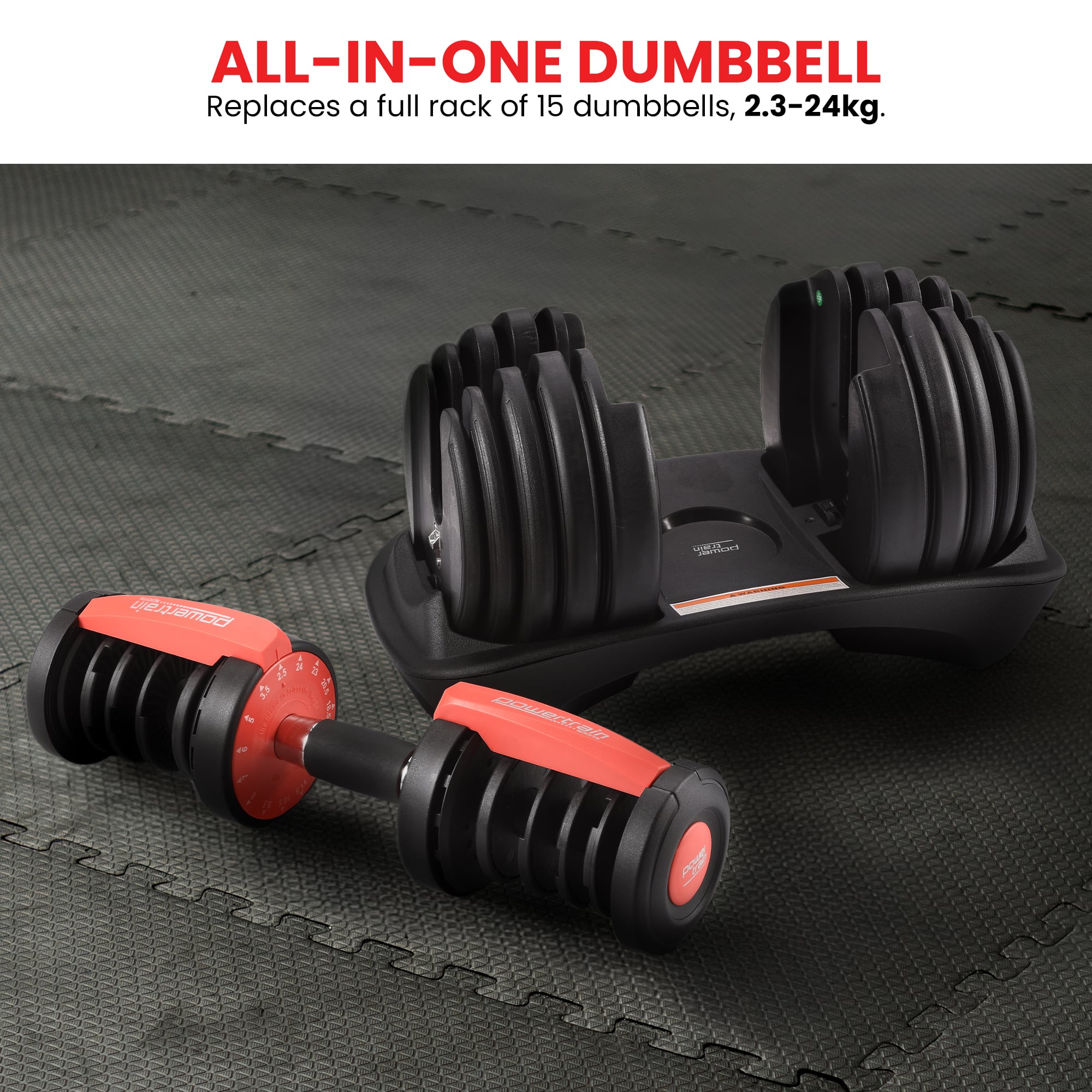 Powertrain 24kg Adjustable Dumbbell Home Gym Exercise Weights Free Workout Red — image 5