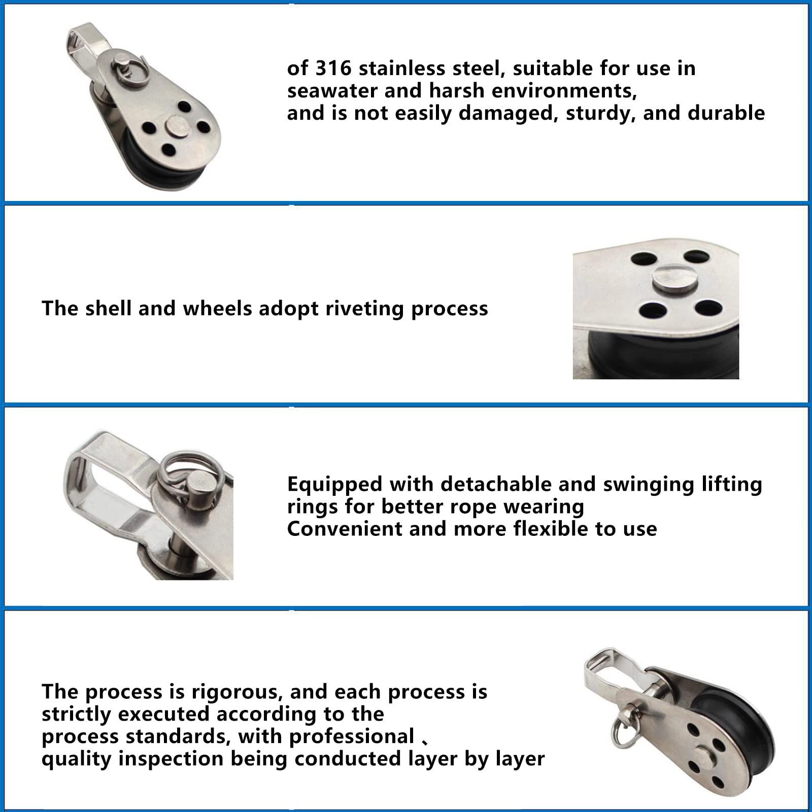 4PCS Stainless Steel Nylon Marine Pulley,Pulley Block Rope Runner Kayak Pulley Single Pulley Bearing Block Rope Runner — image 4