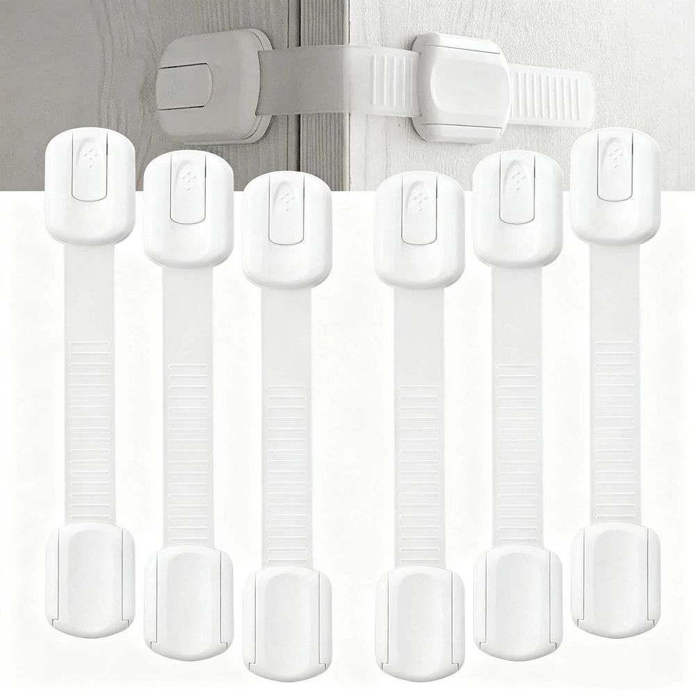 Child Safety Cabinet Locks - (6 Pack) Baby Proofing Latches to Drawer Door Fridge Oven Toilet - Adjustable Strap No Drill No Tool