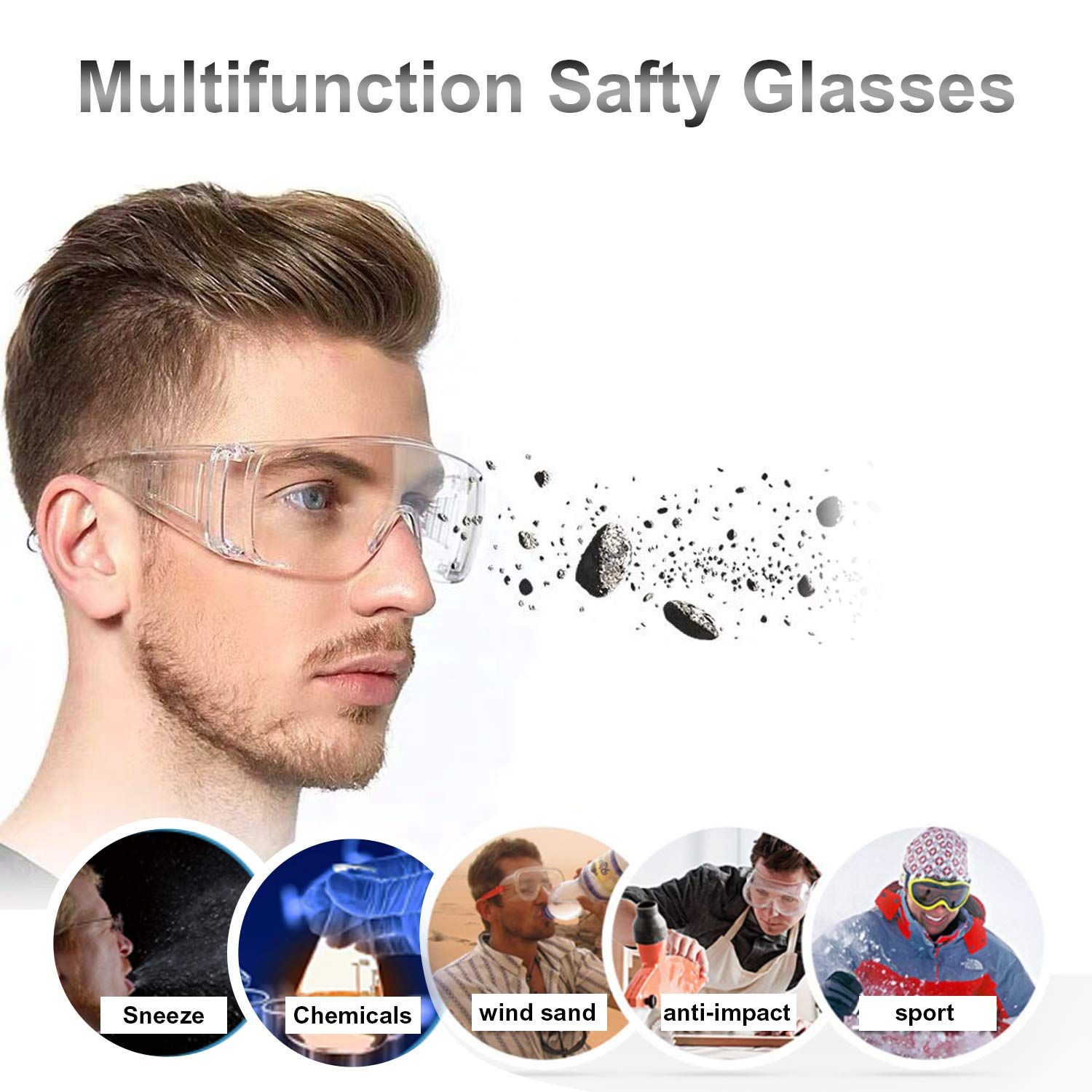2pcs Safety Glasses for Over Glasses, Fog Resistant Work Safety Glasses Clear high strength, strong transparency — image 2