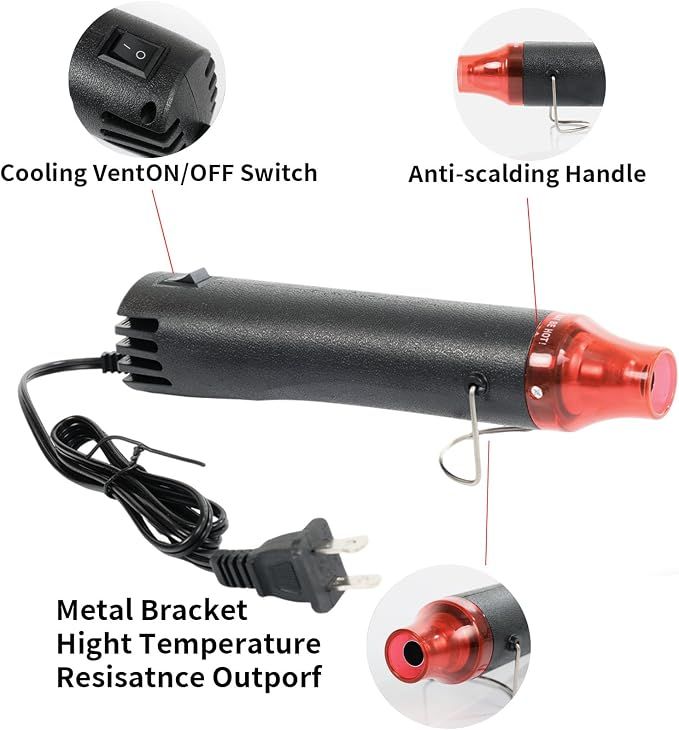 Black 110V 300W Mini Heat Gun, Portable Hot Air Gun with Stand for Shrinking Wrap, Embossing and Paint Drying — image 5