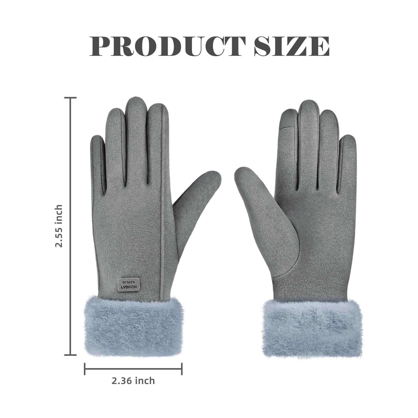 Gloves for Women Girl, Winter Touch Screen, Comfortable and Warm Double-Sided Velvet Lining Thickened Warm Glove,Grey — image 2