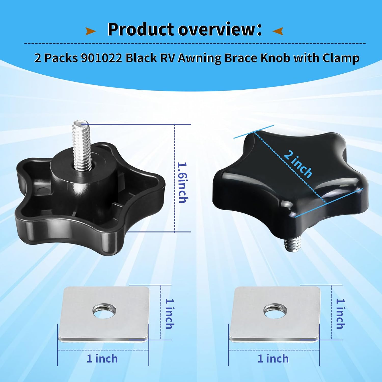 901022 Black RV Awning Brace Knob or Rafter Locking Knobs with Clamp fit Camper/RV/Motorhome β image 2