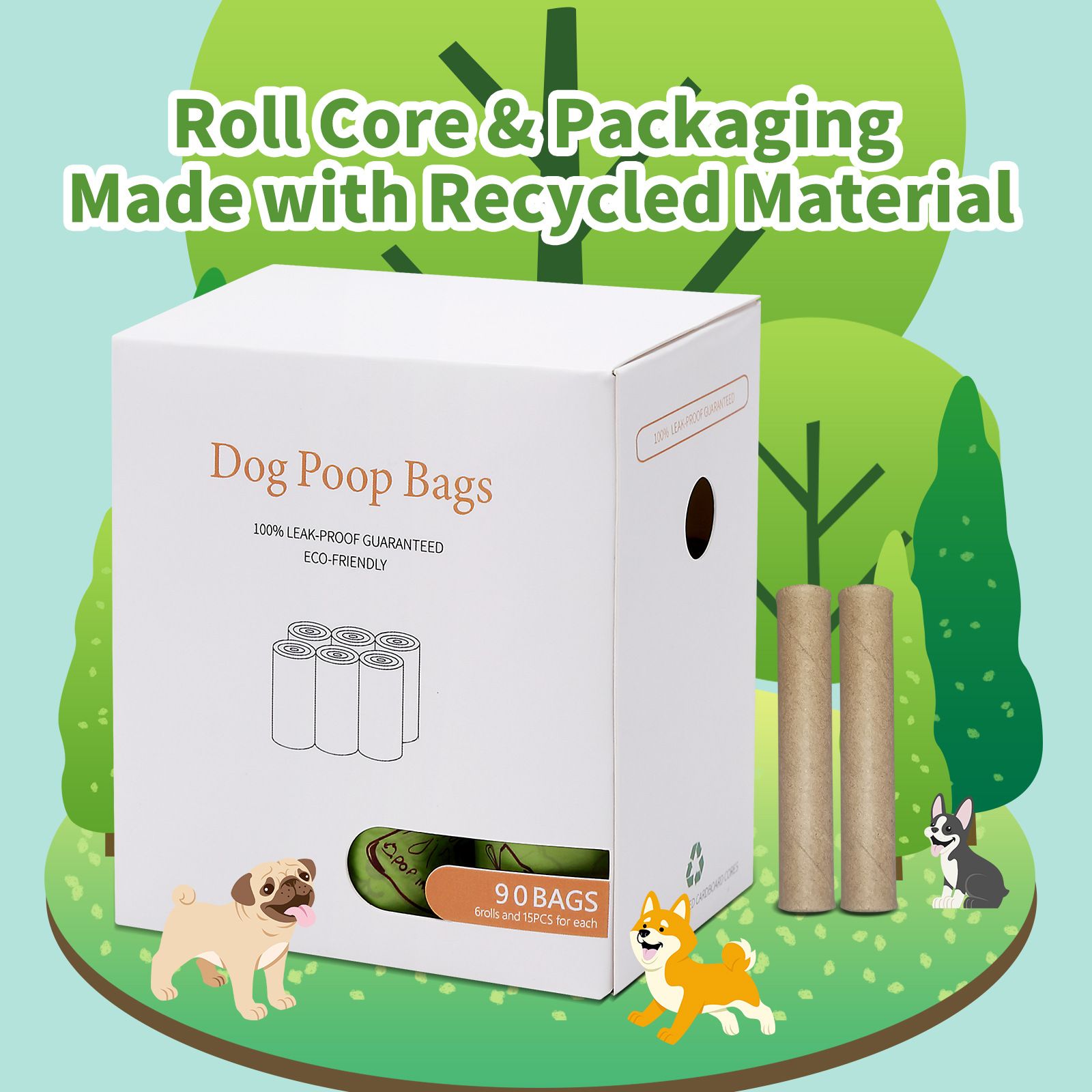 Degradable Dog Poop Bags with Dispenser - 16 Rolls Pet Waste Bags, Leak Resistant Easy Tear Design, Portable Clip Holder for Dog Walking and Outdoor Clean Up — image 2