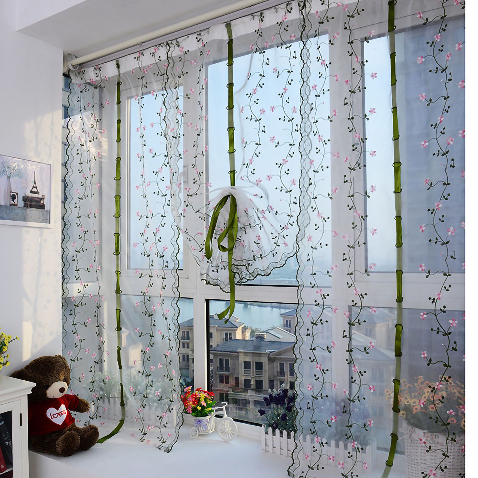 Embroidered Roman Sheer Curtain Classical Floral Window Screen Elegant Embroidered Roman Shade for Bedroom Balcony 1.5m/59.1in Height โ image 3