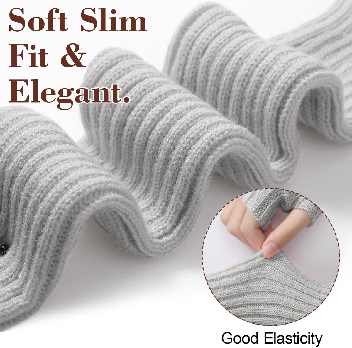 Arm Sleeves - Women's Long Fingerless Knitted Y2K Arm Sleeves - (Gray) — image 3