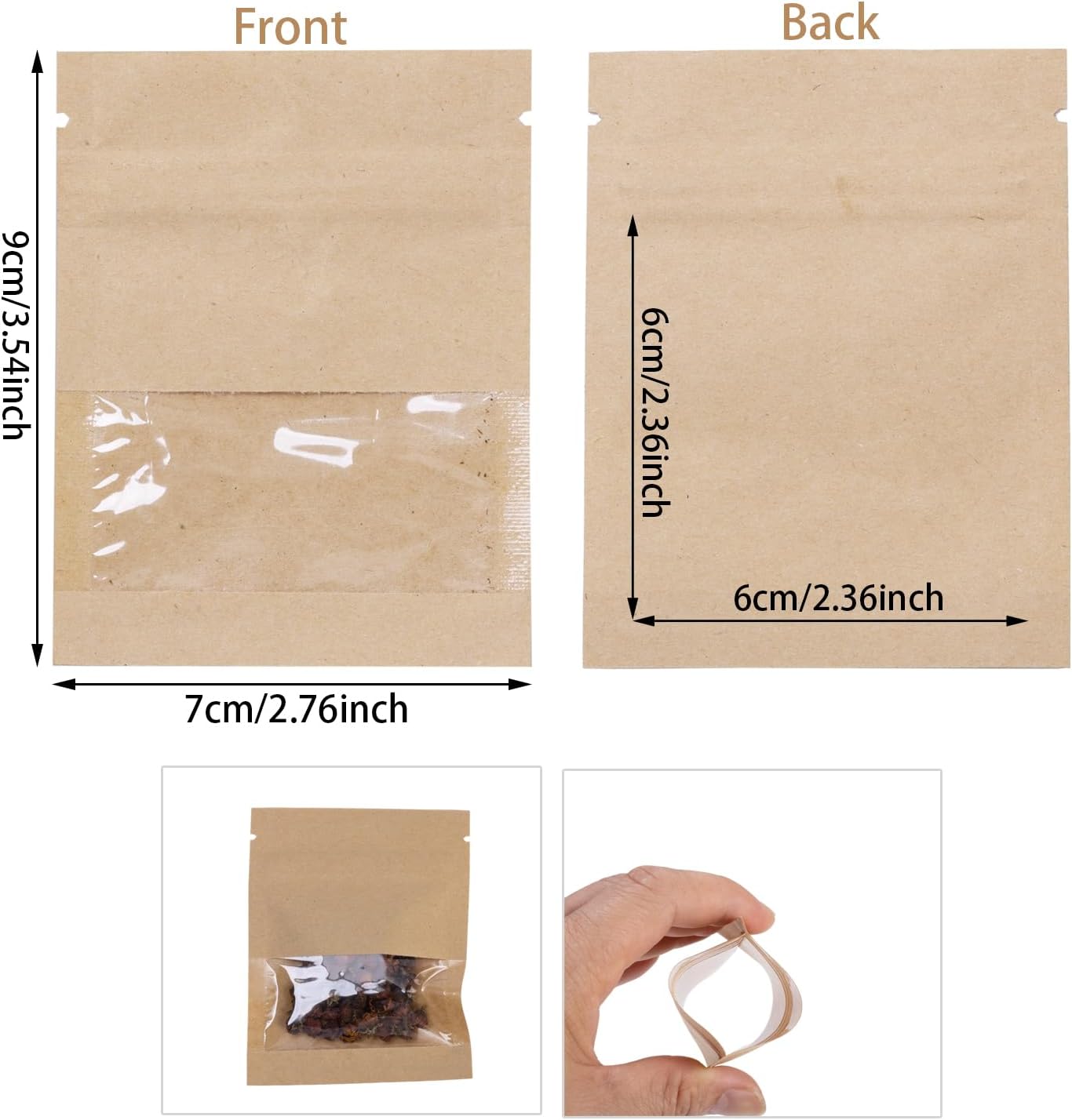 100Pcs 7×9cm Sealable Kraft Paper Bag with Transparent Window, 2.7×3.5'' Seed Coin Envelope Bags for Flower Vegetable Food Seeds Storage, Coffee Bags, Business — image 2