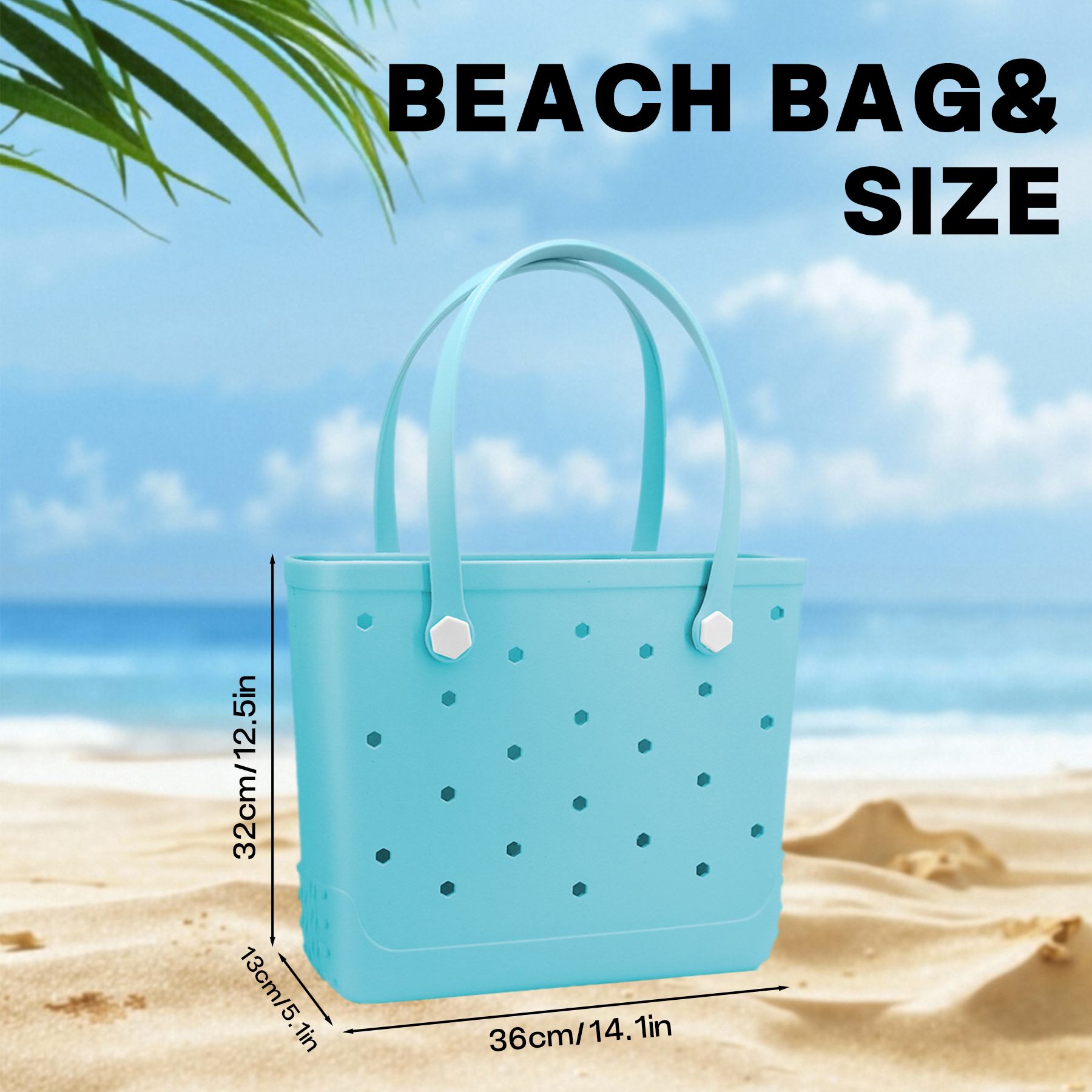Waterproof Hexagon Mesh Beach Bag - Large Capacity Travel Storage Tote for Swimwear Towel Sunglasses - Light Blue Medium 37x32x13cm โ image 6