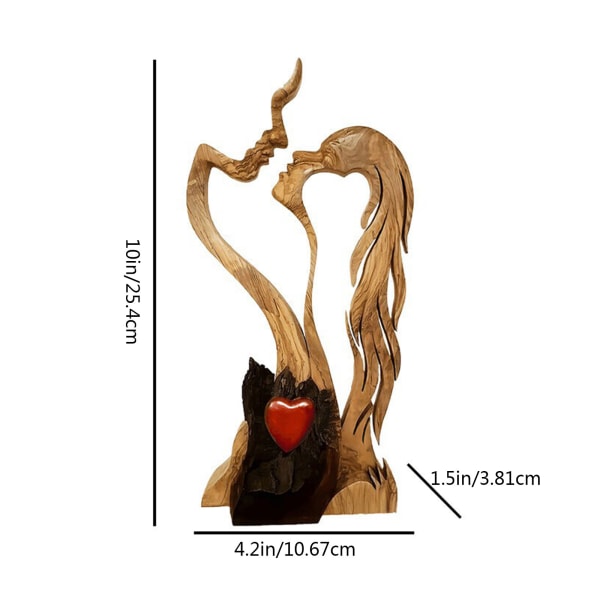 Wooden Love Heart Kissing Couple Abstract Sculpture Romantic Statue Figures — image 5
