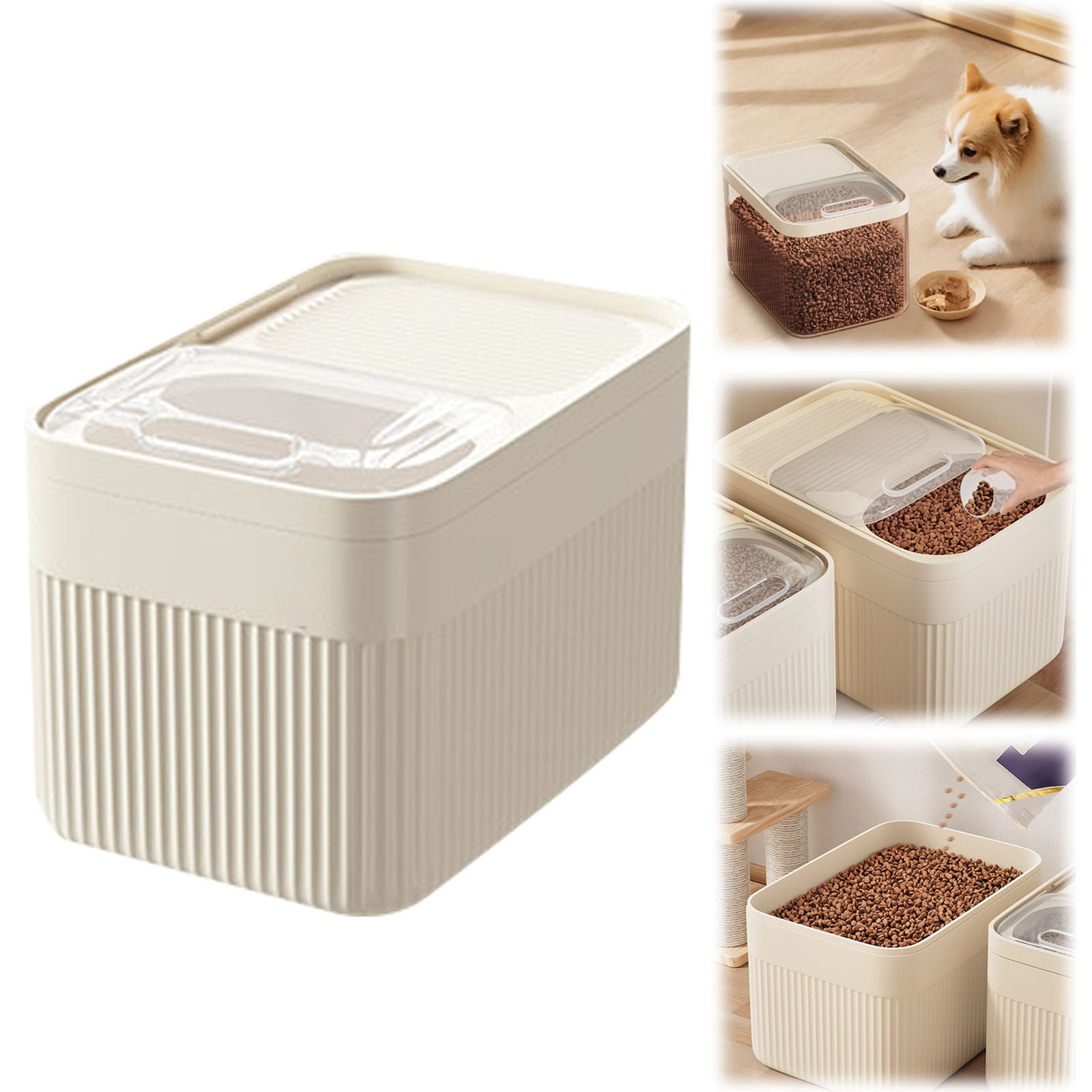 Airtight Pet Food Storage Container with Measuring Cup Lid, Large Dry Food Bin for Dog and Cat Food Storage, White, 16 x 24 x 18 cm โ image 2