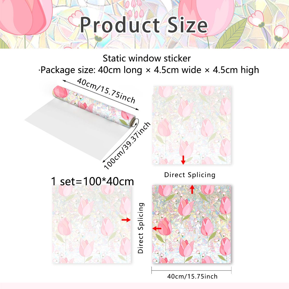 Window Film,Rainbow Window Privacy Film,Tulip Vine Double Sided Static Glass Window Clings Stickers for Home Office Living β image 2