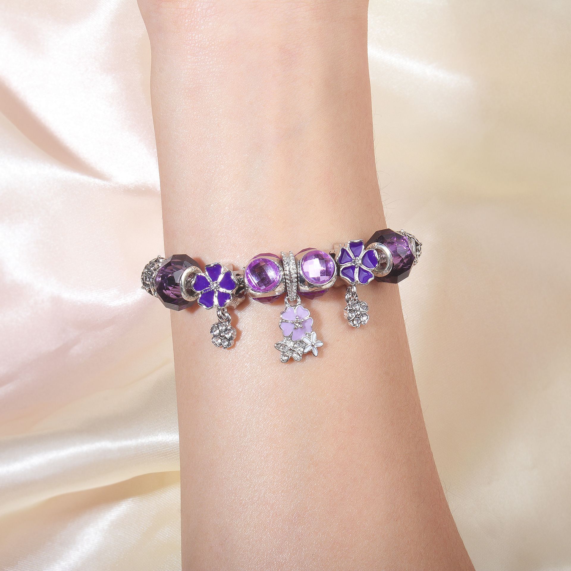 Romantic Floral Big Glass Bead Petal Pendant DIY Bracelet(purple-19cm) โ image 3