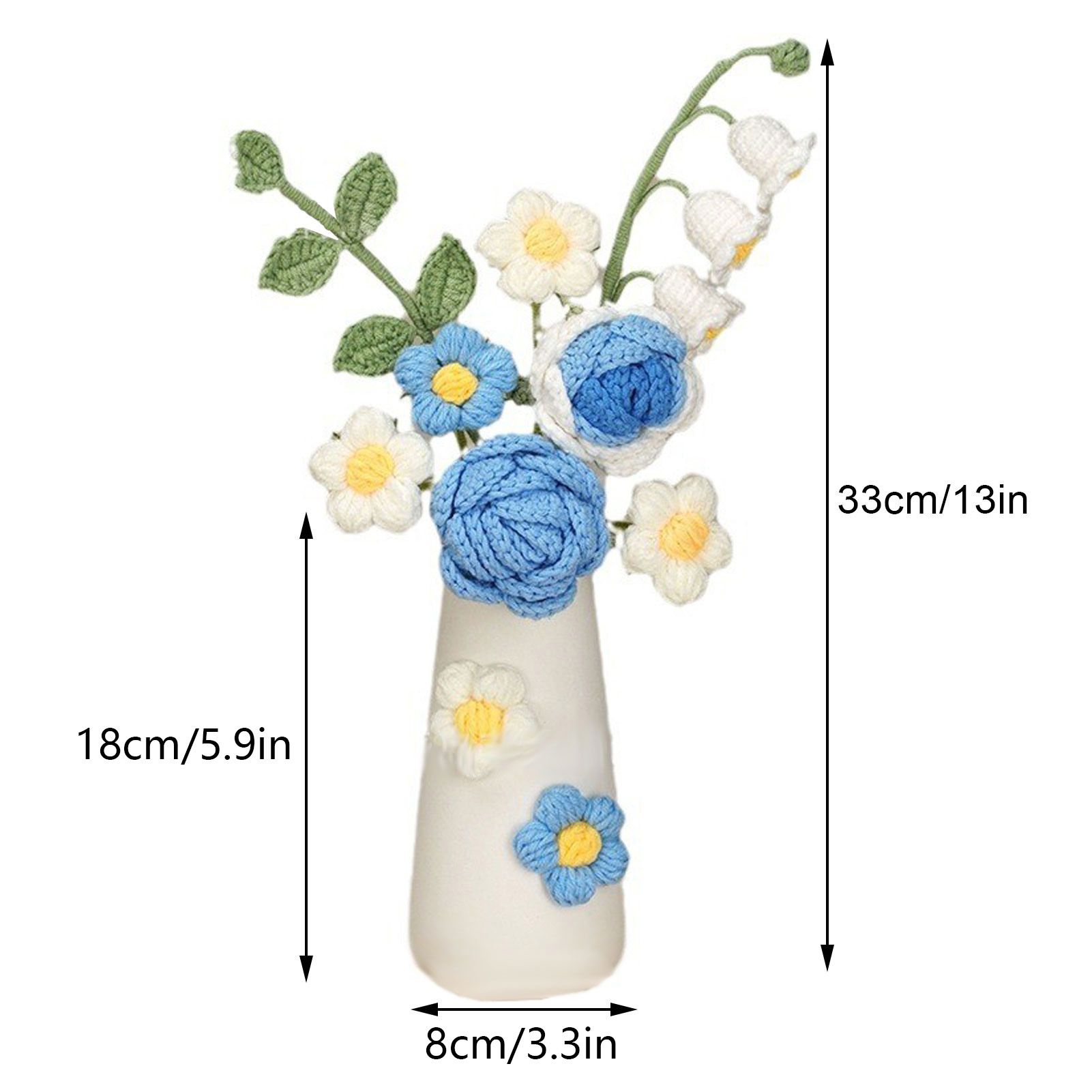 Simulation Woolen Flower Handmade Knitting Artificial Flower Crochet Knitted Flower with Ceramic Vase Table Flower Gift — image 2