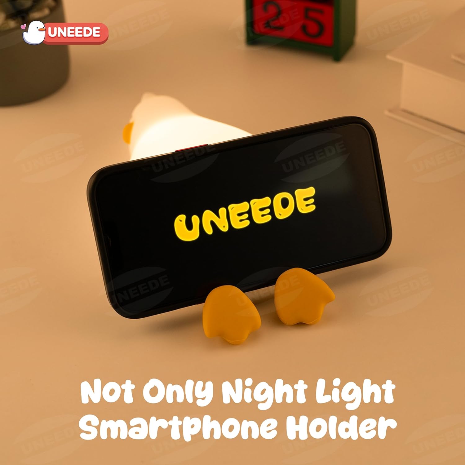 UENEEDE Lying Flat Duck Lamp, 3 Level Dimmable Rechargeable Silicone Night Light, Benson Duck Cute Squishy Touch Sensor Bedside Lamp for Nursery — image 4