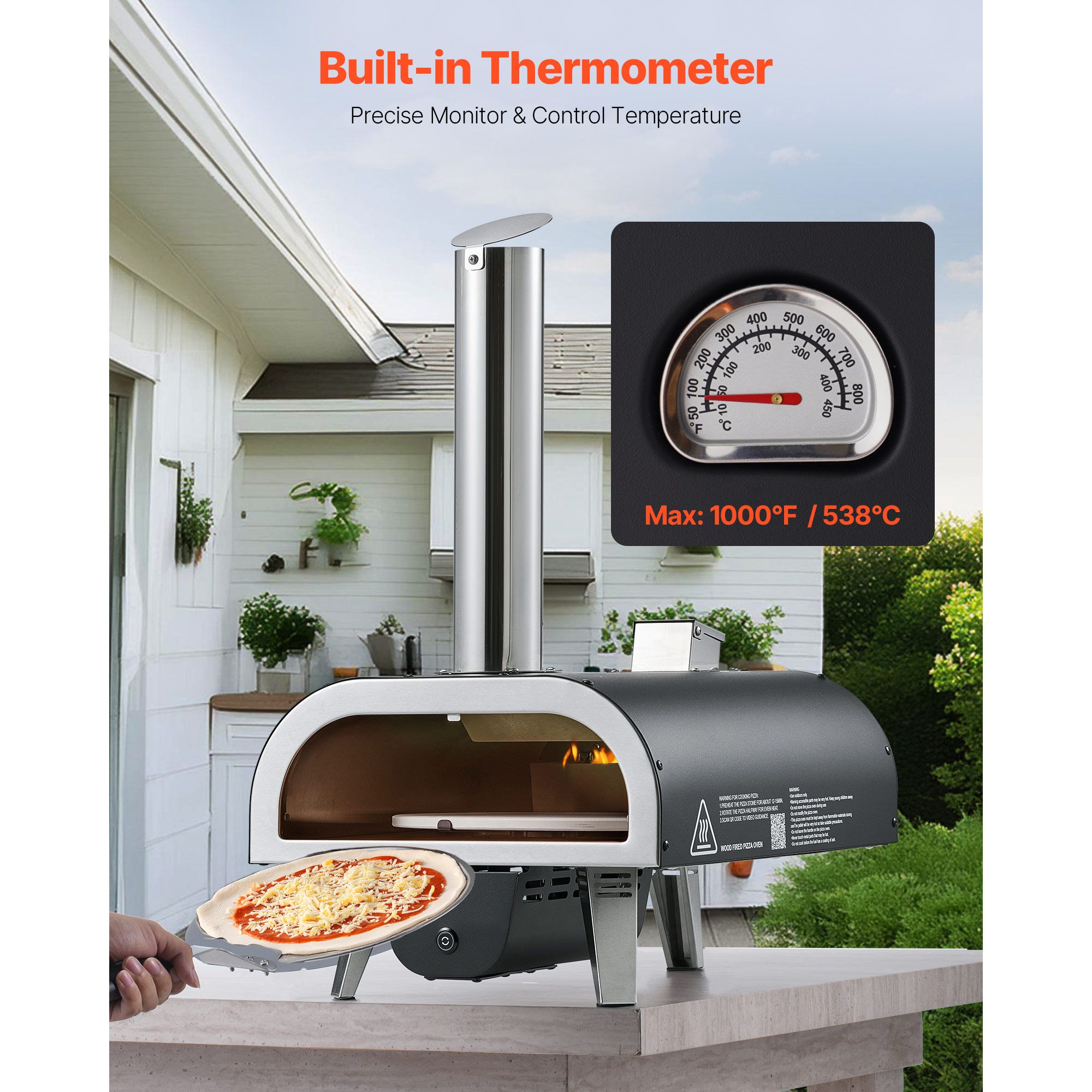 Outdoor Pizza Oven, 12 in Wood Fired Pizza Ovens, Pellet Pizza-Stove with Thermometer & Electric Rotation, Portable Pizza-Maker for Outside Backyard Patio — image 5
