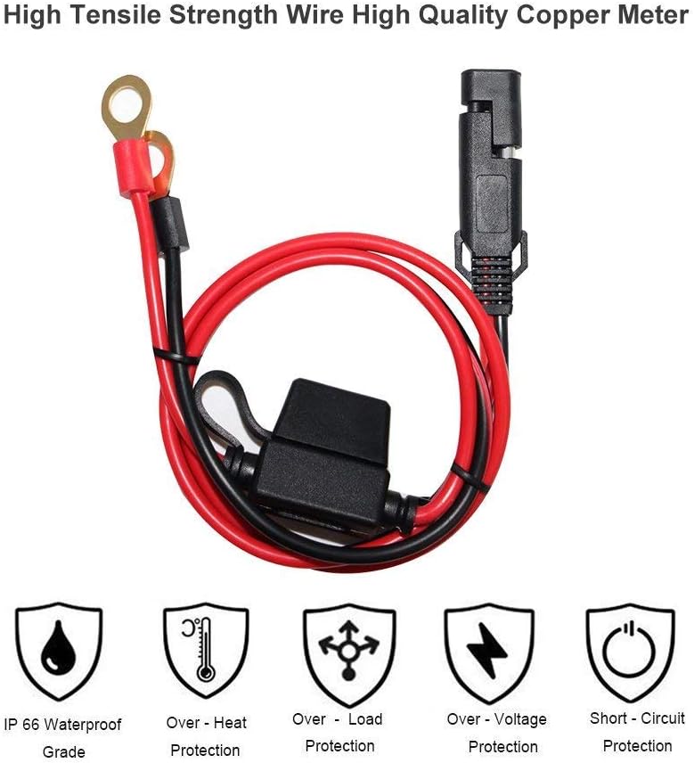 [2 PACK] 2FT Motorcycle Battery Charger Cord, Sae to O Ring Terminal Quick Disconnect Assembly Extension Cable, Sae 2Pin Wire Harness Reverse Polarity Adapter — image 2