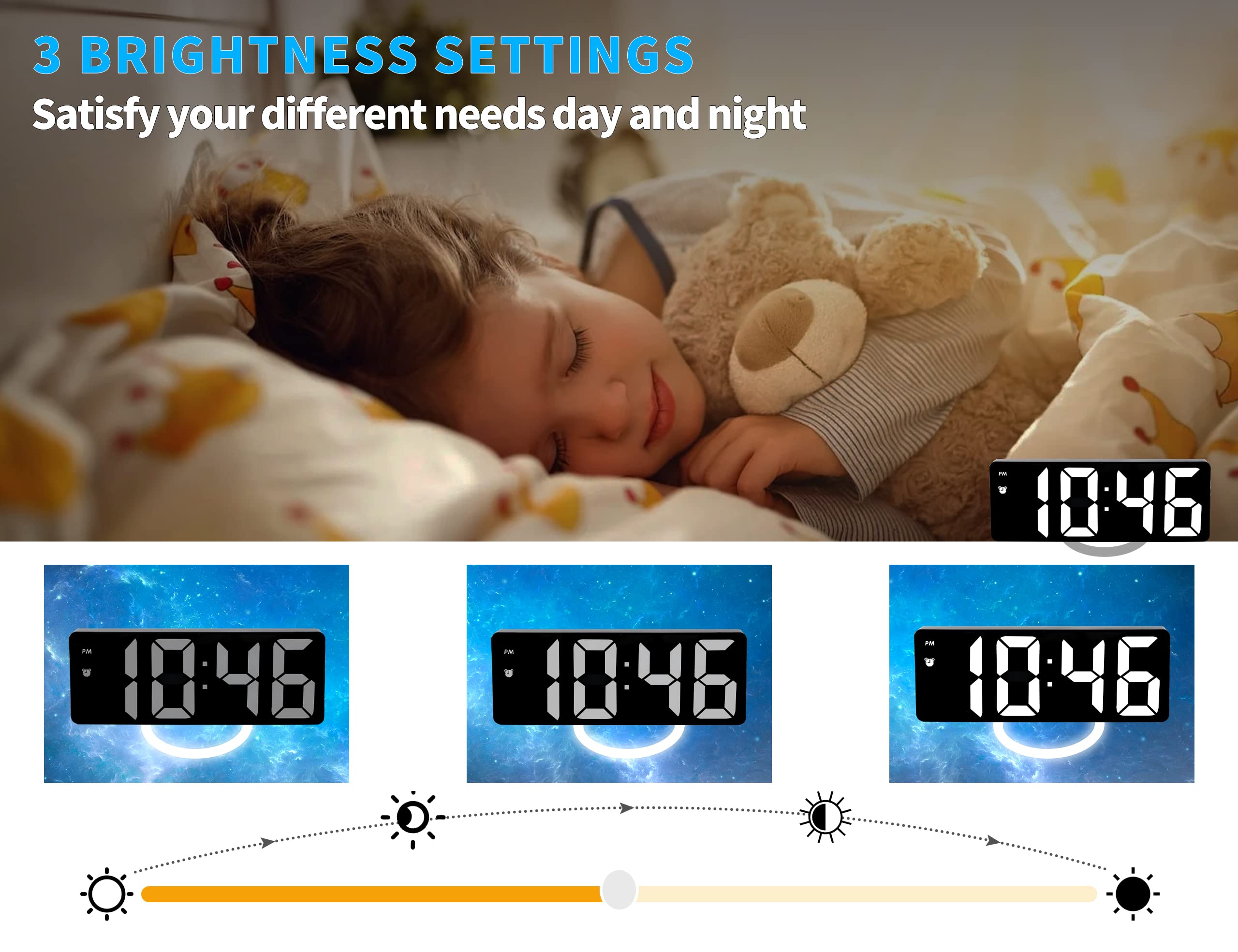 Digital LED Alarm Clock with Voice Control, Adjustable Brightness, 12/24 Hour Display and Type-C Power for Bedroom, Black — image 4