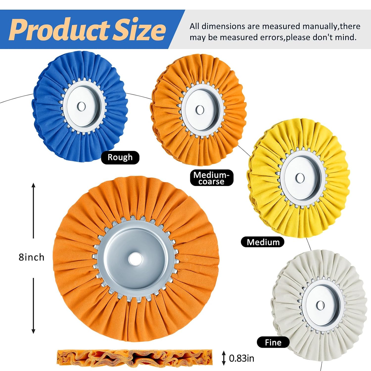 8 Inch Airway Buffing Wheels Aluminum Wheel Polishing Kit in Diameter 5/8 Arbor Hole, Compound and Metal Polish for Angle Grinder(Vivid Color,8 Pcs) Vivid — image 2