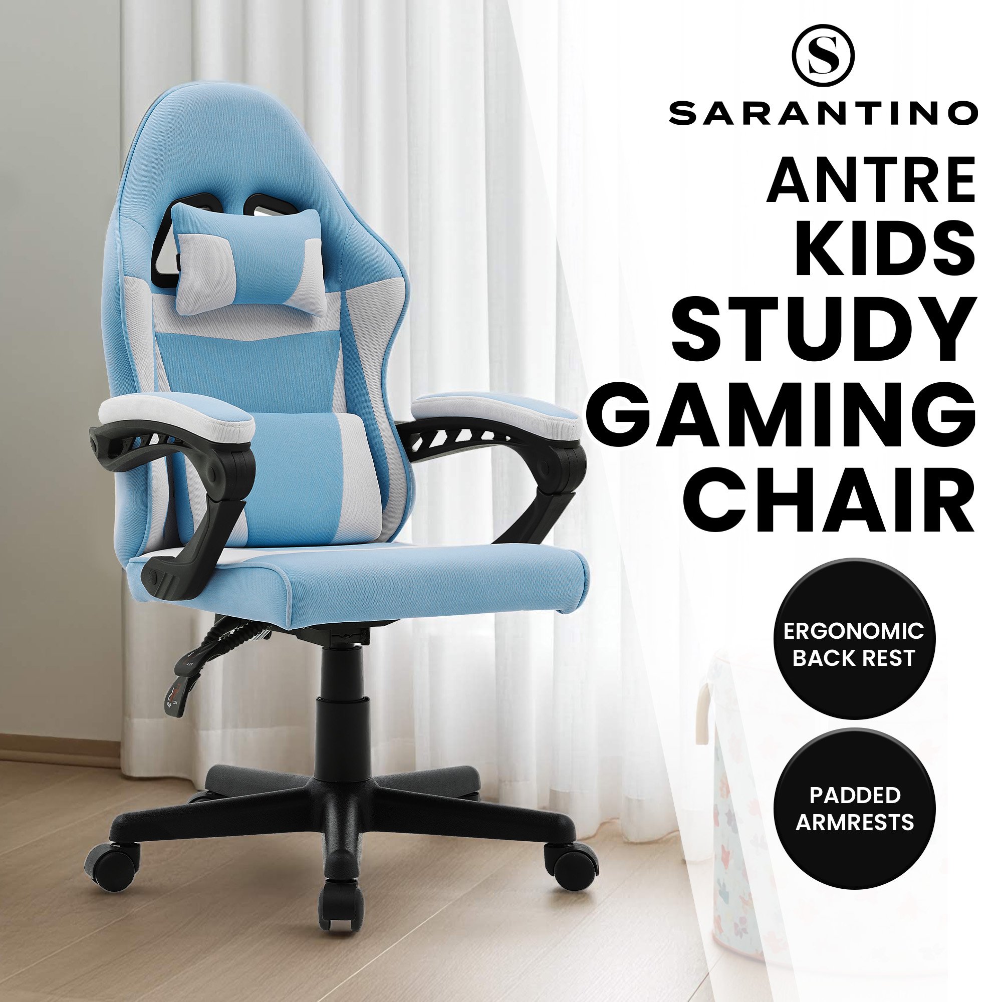 Sarantino Antre Kids Study Gaming Chair in Black and White Office Adjustable Height Chair — image 2