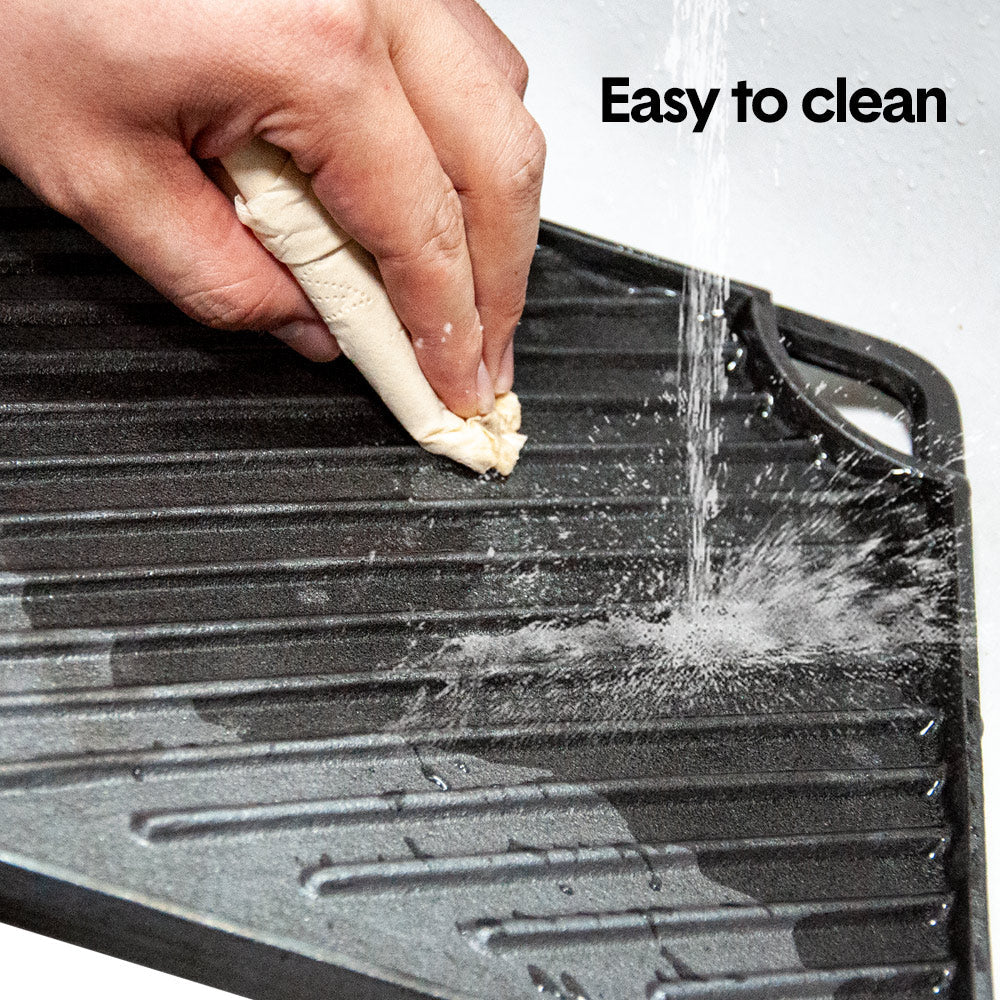Reversible Cast Iron Griddle Rectangular BBQ Plate 43 × 24cm Double-Sided Flat Top Griddle Pan and Grooved Grill for Gas Stovetop Oven and Open Fire Black — image 5