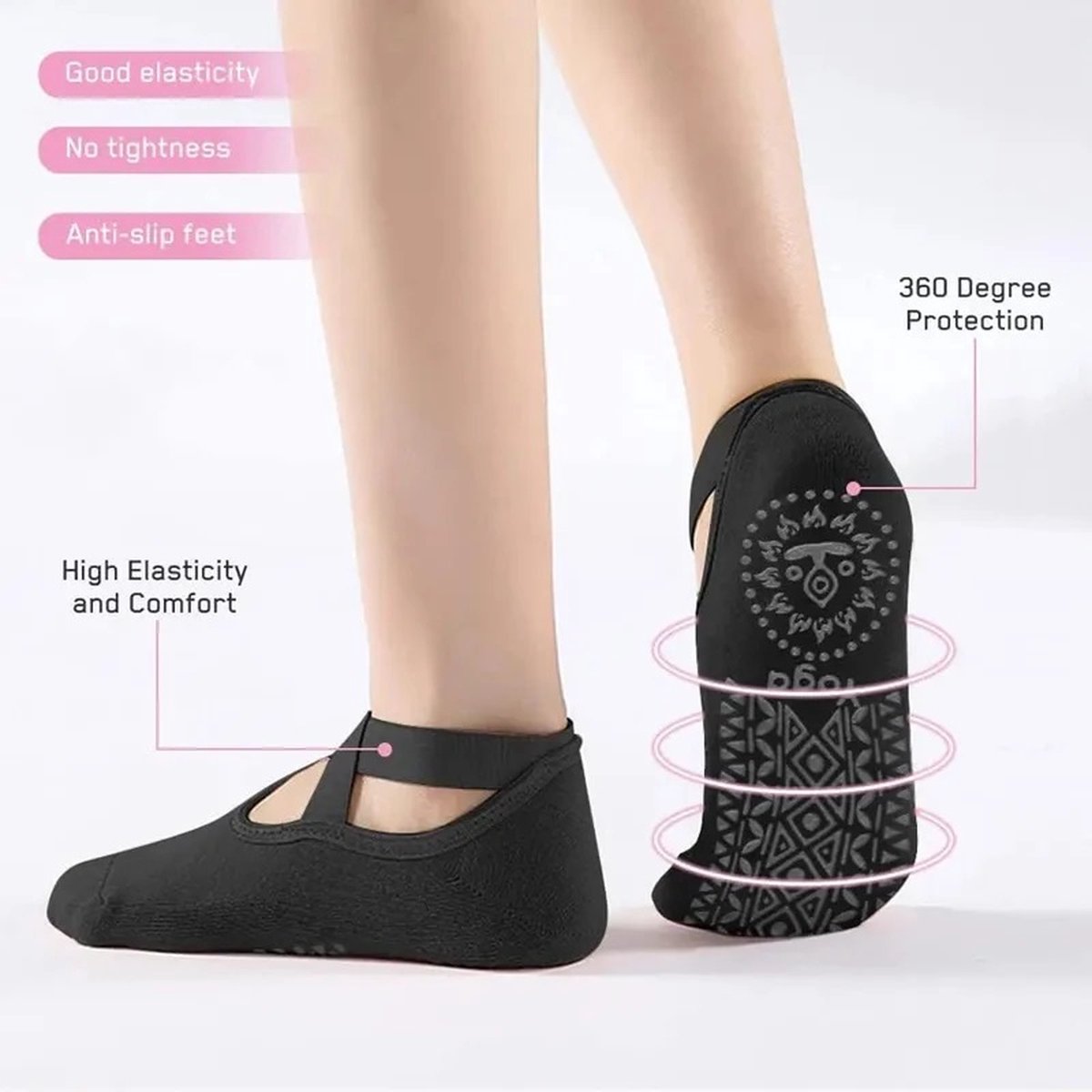 Closed Toe Yoga Socks | With Anti-Slip Bottom | Anti-Slip Socks | Pilates Socks | Size 36-40 | Black — image 3