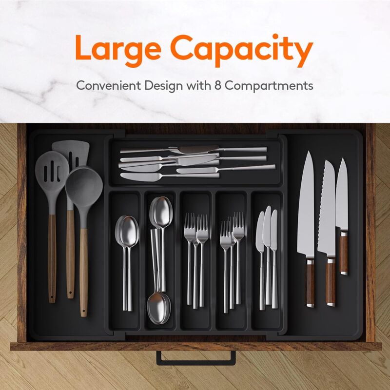 Cutlery Tray, Expandable Utensil Tray For Drawer, Adjustable Drawer Organizer For Kitchen, Compact Plastic Storage For — image 2