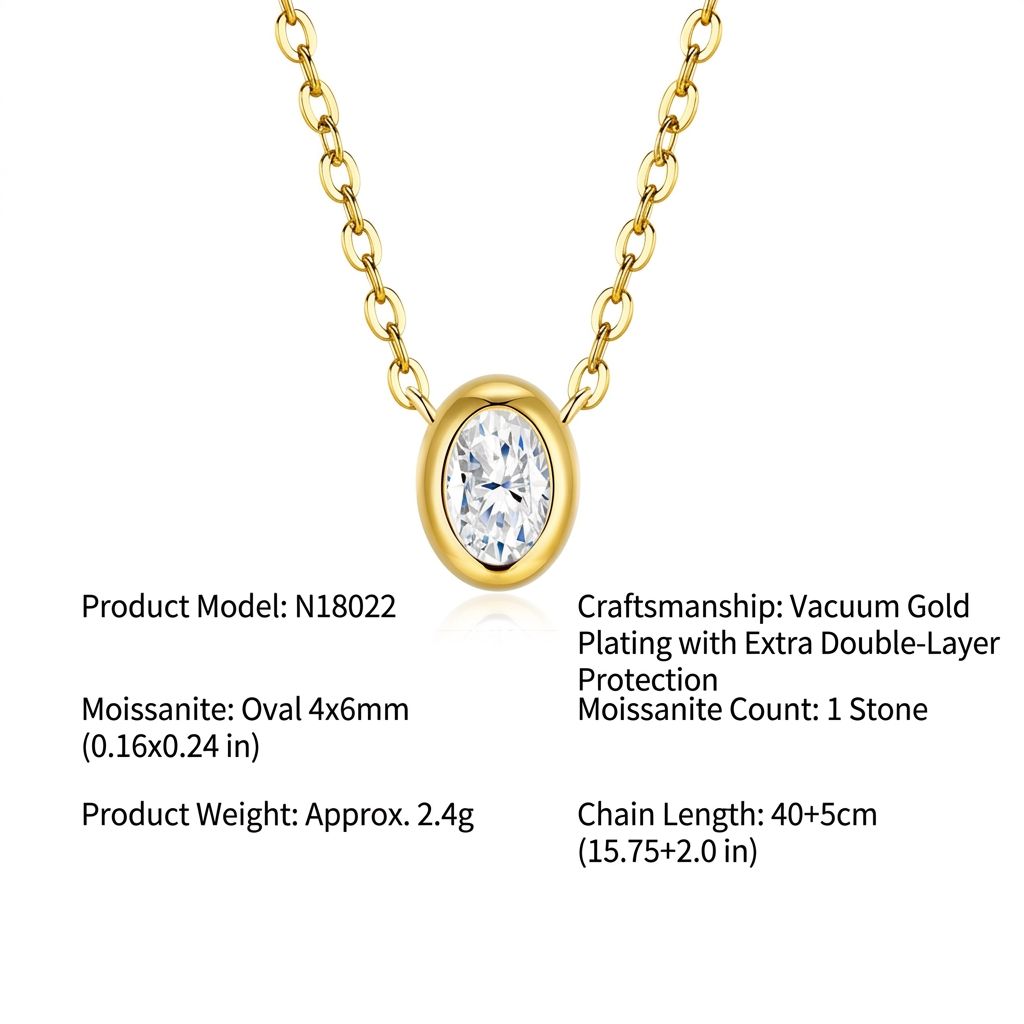 Elegant Moissanite Clavicle Necklace in 925 Silver with Gold Plating, Featuring a 4x6mm Oval Cut Stone with Brilliant Fire, Adjustable Chain for — image 2