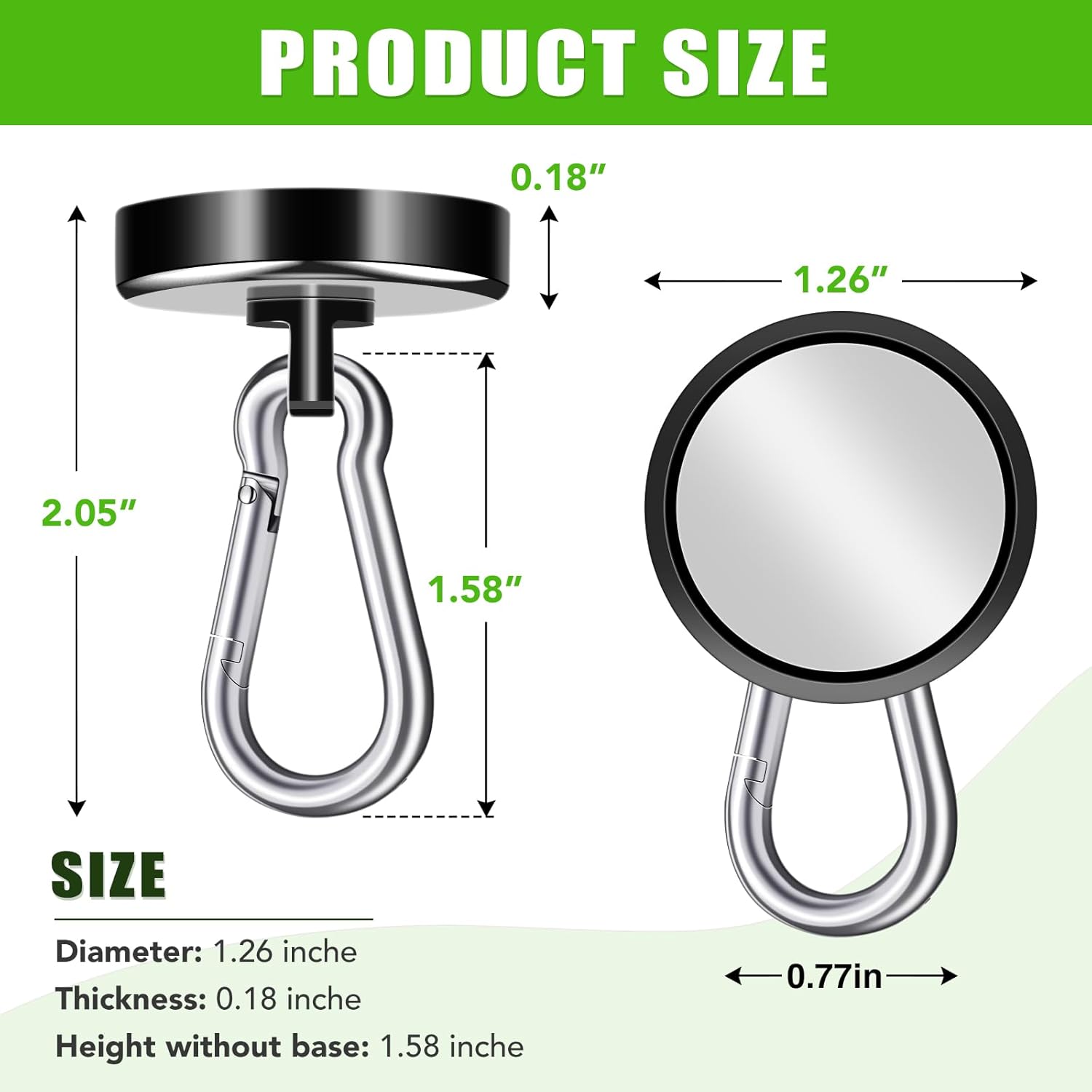 Carabiner Magnetic Hooks, 90LBS Strong Black Magnetic Hooks Heavy Duty with Swivel Carabiner Hook, Great for Hanging for Cruise, Garage, Kitchen, Refrigerator — image 2
