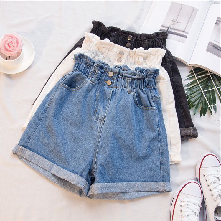 Women Denim Shorts High Waist Wide Leg Cotton Blue M โ image 5
