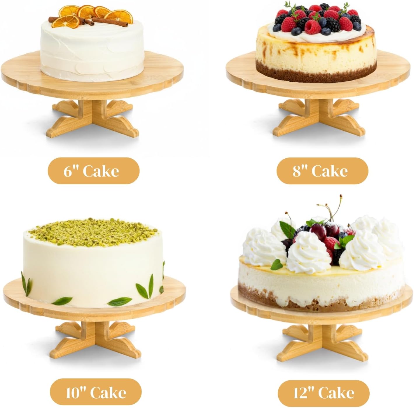 12 Inch Bamboo Cake Stand, One-Tier Wedding Cupcake Holder, Rustic Dessert Riser with Anti-Slip Pads, Pedestal Plate for Birthday, Tea Party, Baby Shower โ image 3