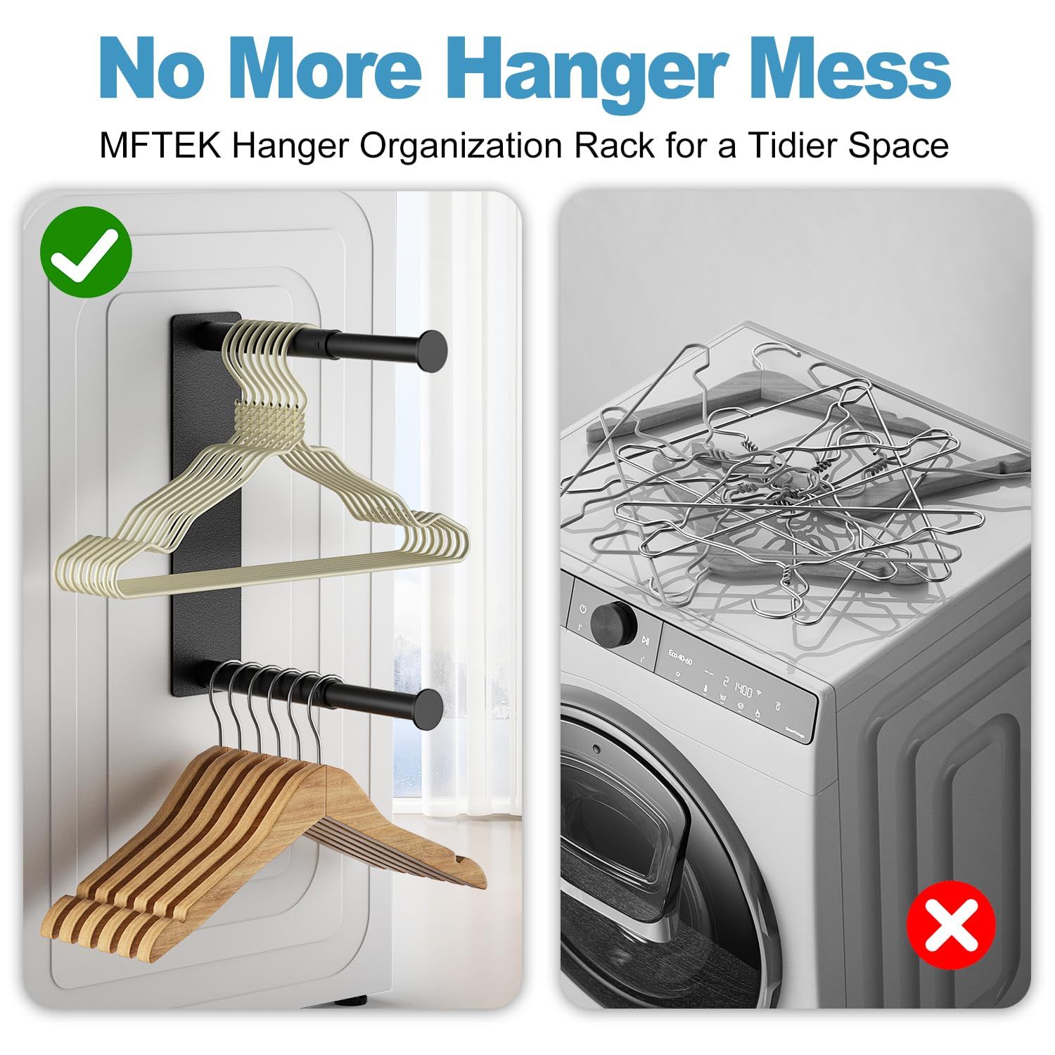 Hanger Organizer Stacker, Magnetic Hanger Holder, Upgrade Extendable Hanger Storage Rack for Washing Machine Closet Laundry — image 3
