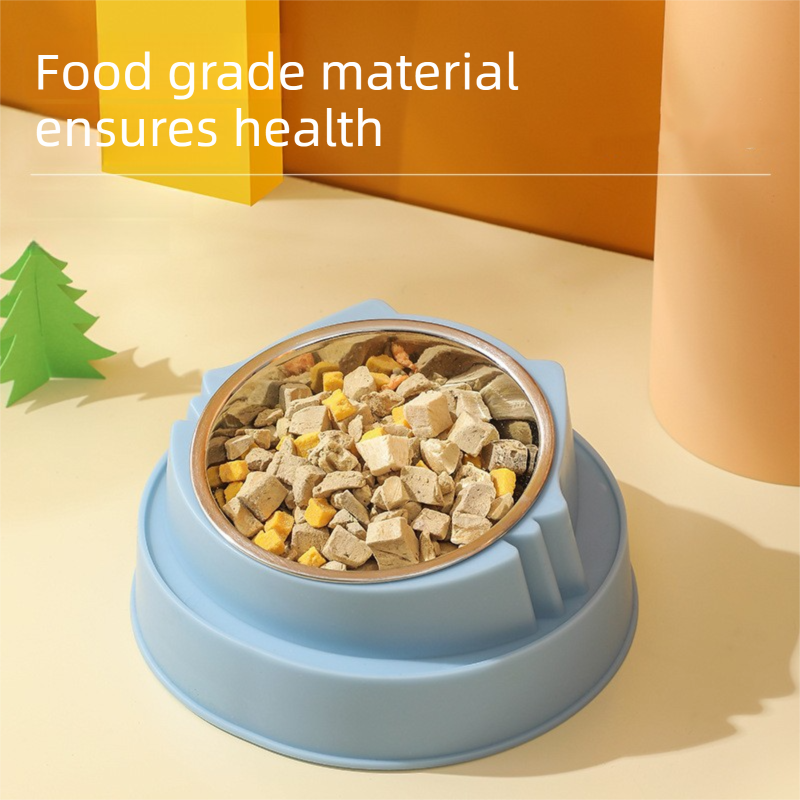 Blue Stainless Steel Cat Food Bowl with Cat Face Design Raised Pet Feeding Bowl โ image 3