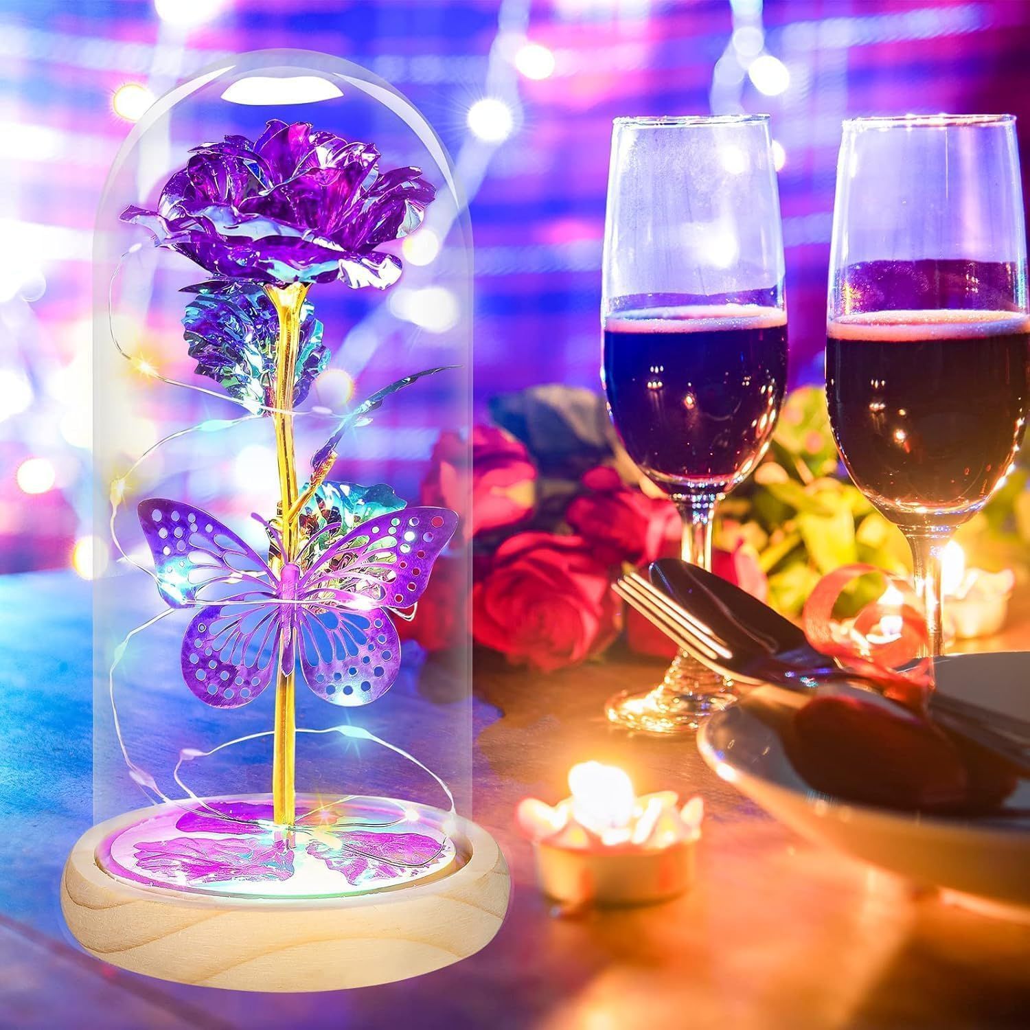 Valentines Day Rose Gifts for Her,Valentines Day Flowers Gifts for Mom Women Girlfriend,Birthday Gifts for Women,Valentines Gifts for Wife,Purple Butterfly — image 4