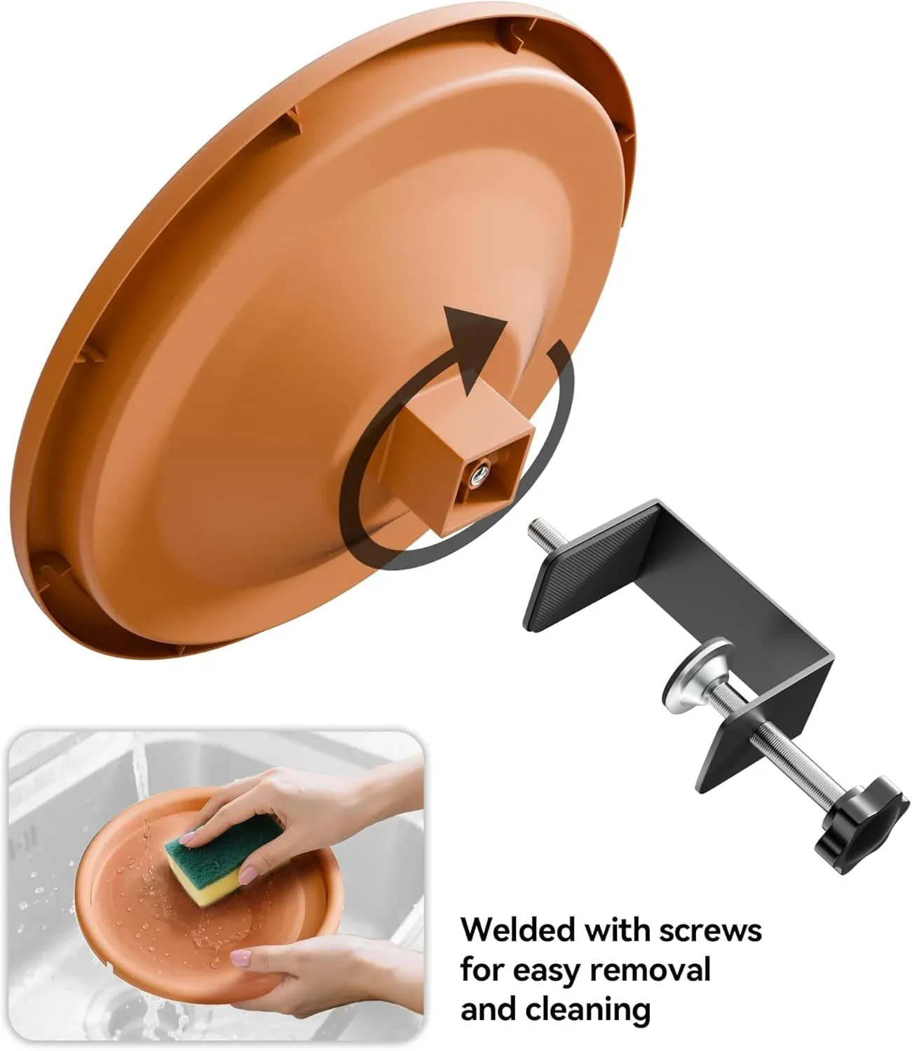 12 Inch Adjustable Bird Bath Bowl with Deck Mount, Tool Free Setup for Balcony Railing and Outdoor Garden, Brown — image 4