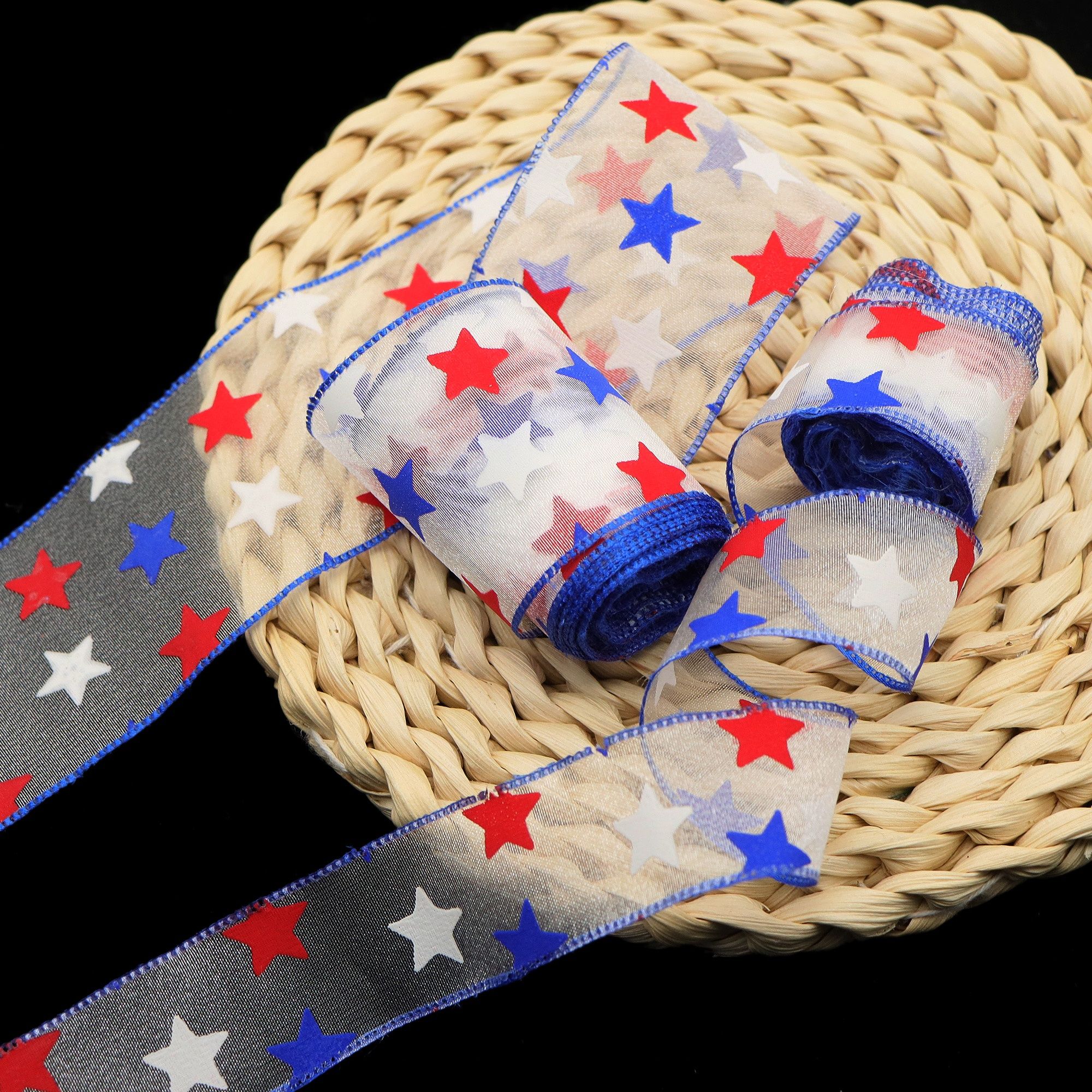 5 Yards/Roll Retro Patriotic Ribbon, Red White Blue Star Organza, Width 38mm, for July 4th Crafts, Wreaths, Bows, Party Decor, Pre-Cut DIY Gifts โ image 2